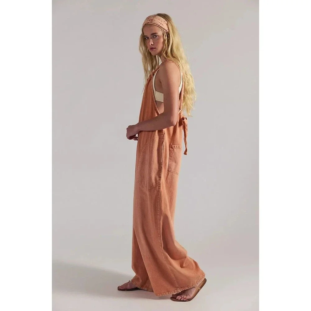 Free People We The Free Freebird Jumpsuit Dress Wide Leg Cotton Cozy S 288975